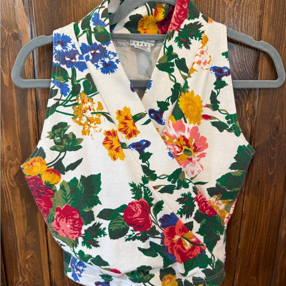 Vintage Express Multicolor Floral Wrap Crop Top - V-Neck